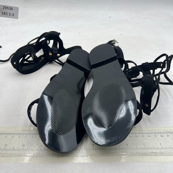 YDN Black Rivet Knee High Lace up Flats Fringe Low Heel Gladiator Strap Sandals - Picture 7 of 8